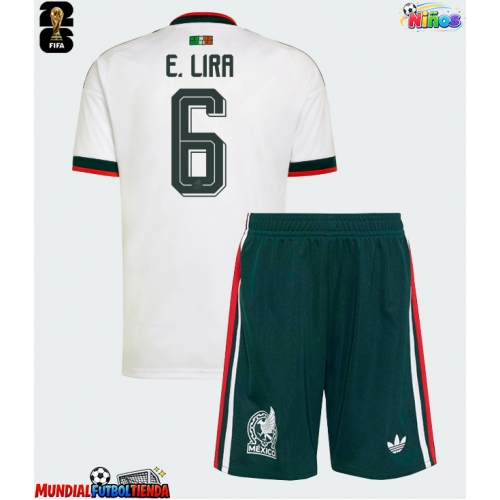 Camiseta México Erik Lira #6 Segunda Equipación Replica Mundial 2026 para niños mangas cortas (+ Pantalones cortos)